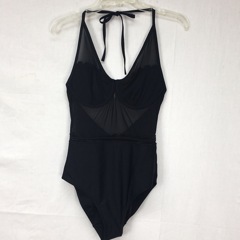 Ted Baker Black Kesia Scallop Mesh Swimsuit